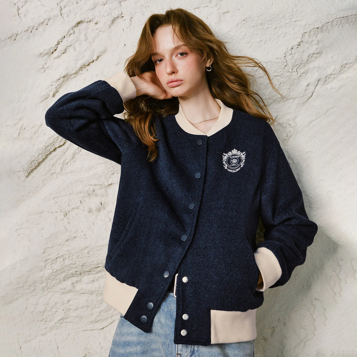 Badge-Detail Varsity Jacket