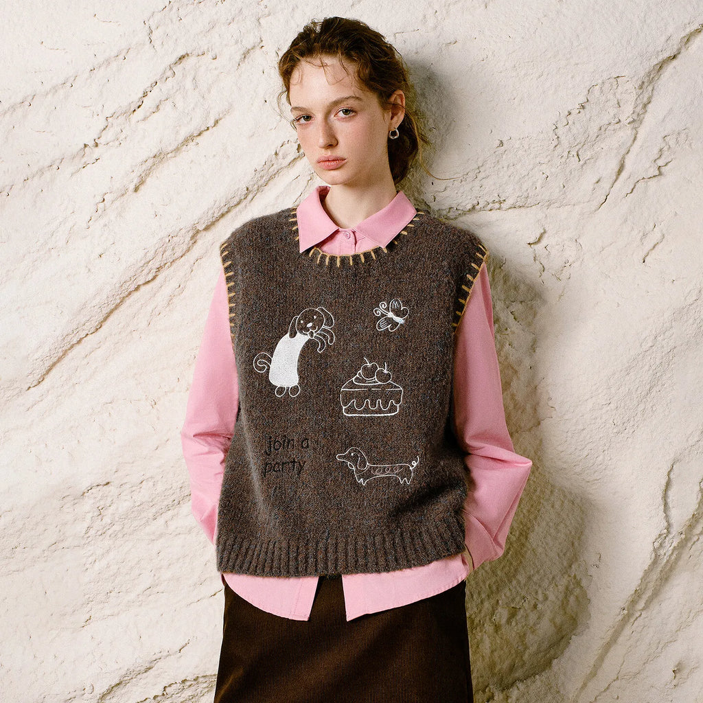 Decorative-Motif Knit Vest