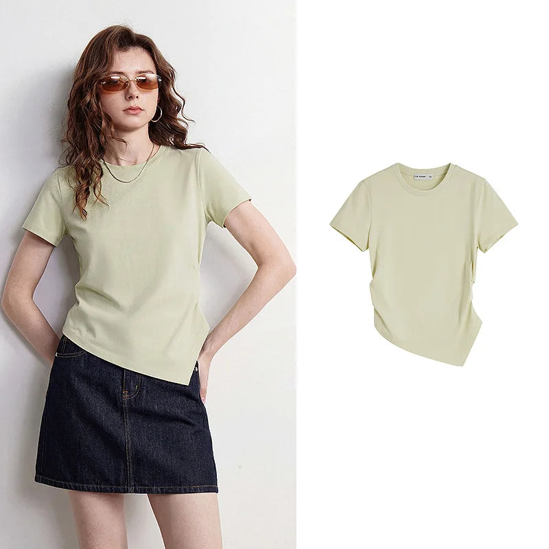 Asymmetric-Hem Crewneck Tee