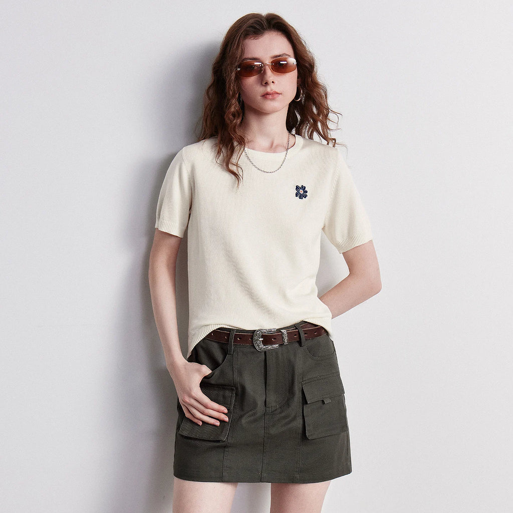 Motif-Detail Crewneck Knit Tee