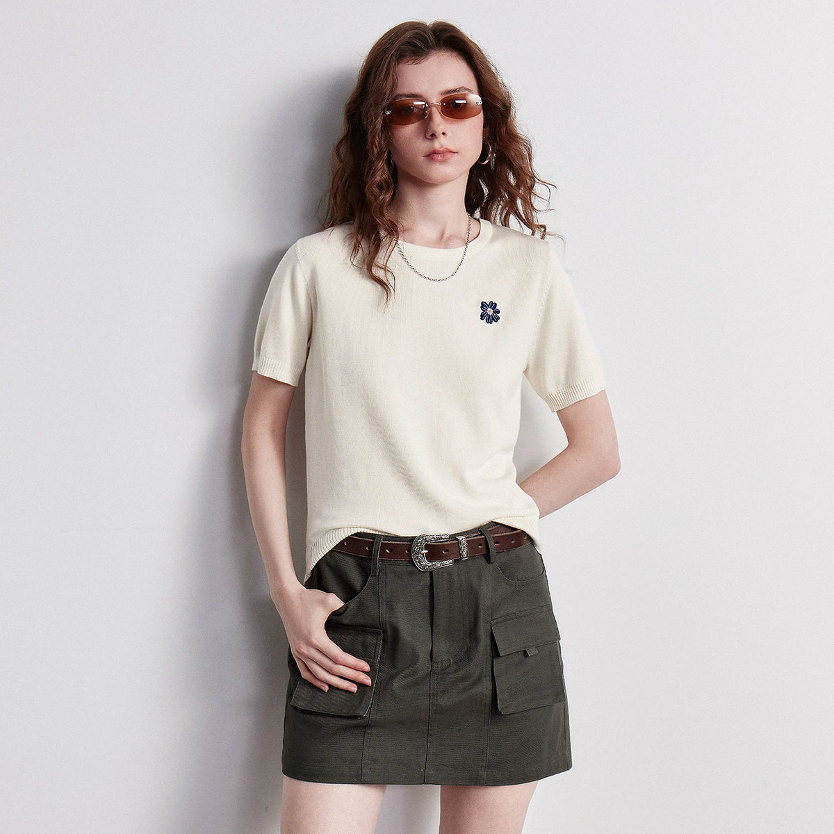 Motif-Detail Crewneck Knit Tee