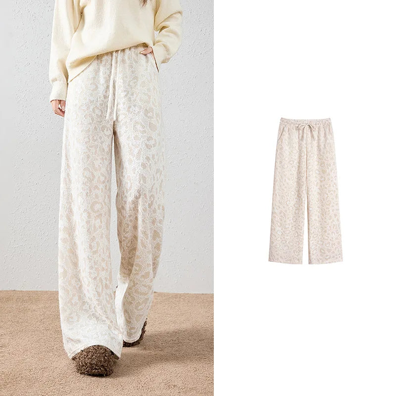 Textured Leopard-Pattern Wide-Leg Pants