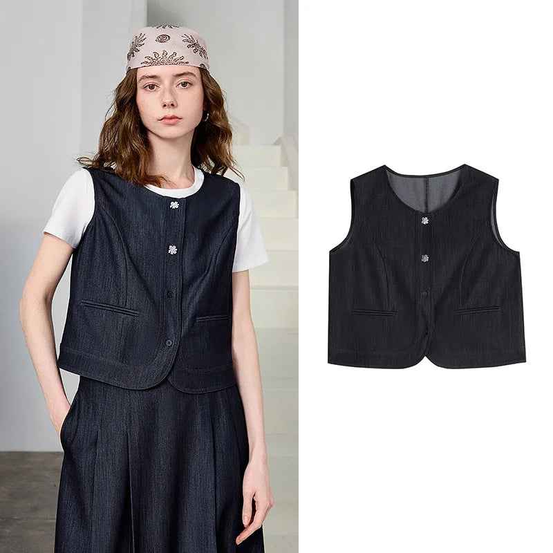 Button-Front Sleeveless Vest