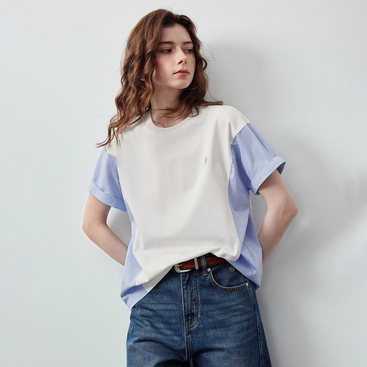 Contrast-Sleeve Relaxed Tee