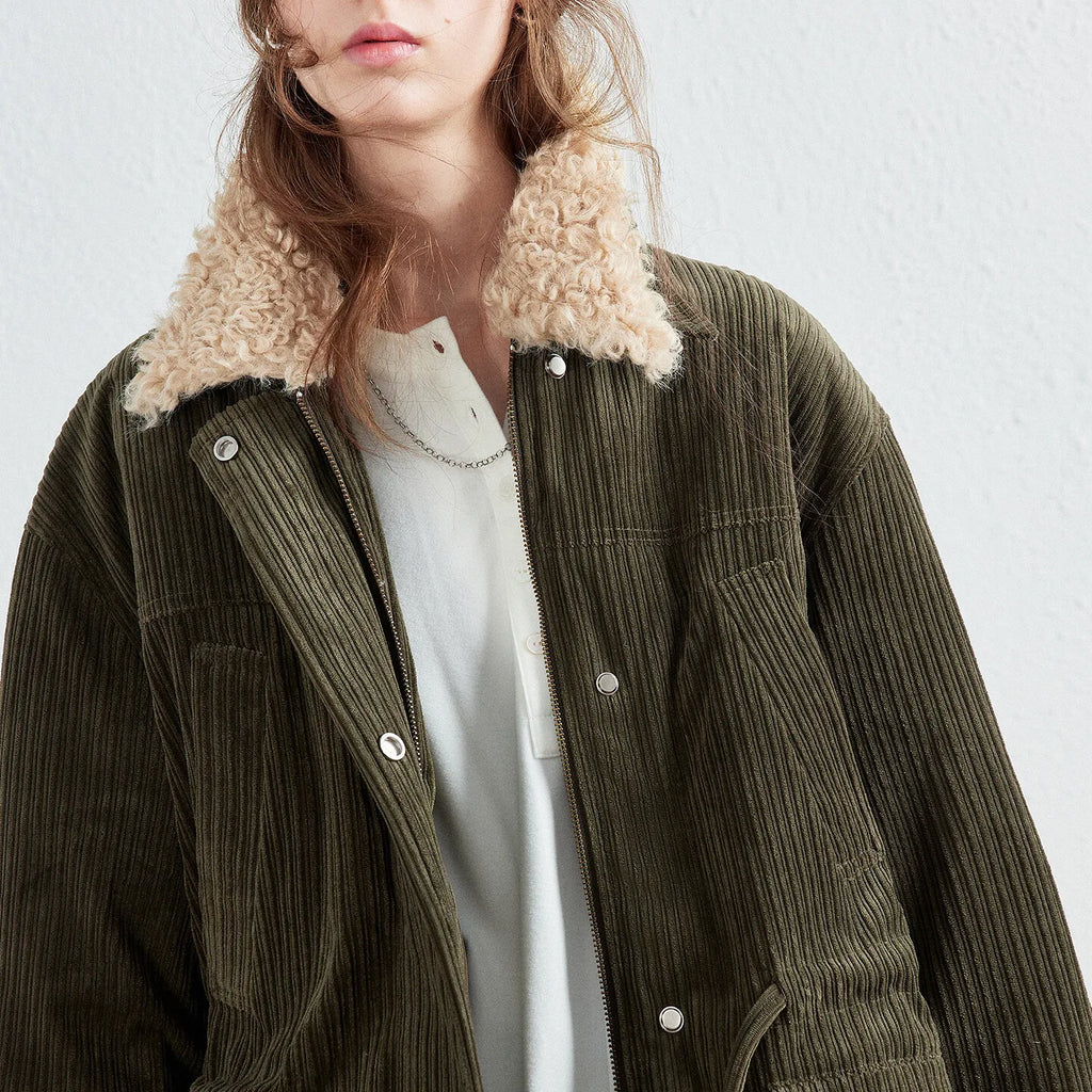 Shaggy-Collar Drawstring Jacket