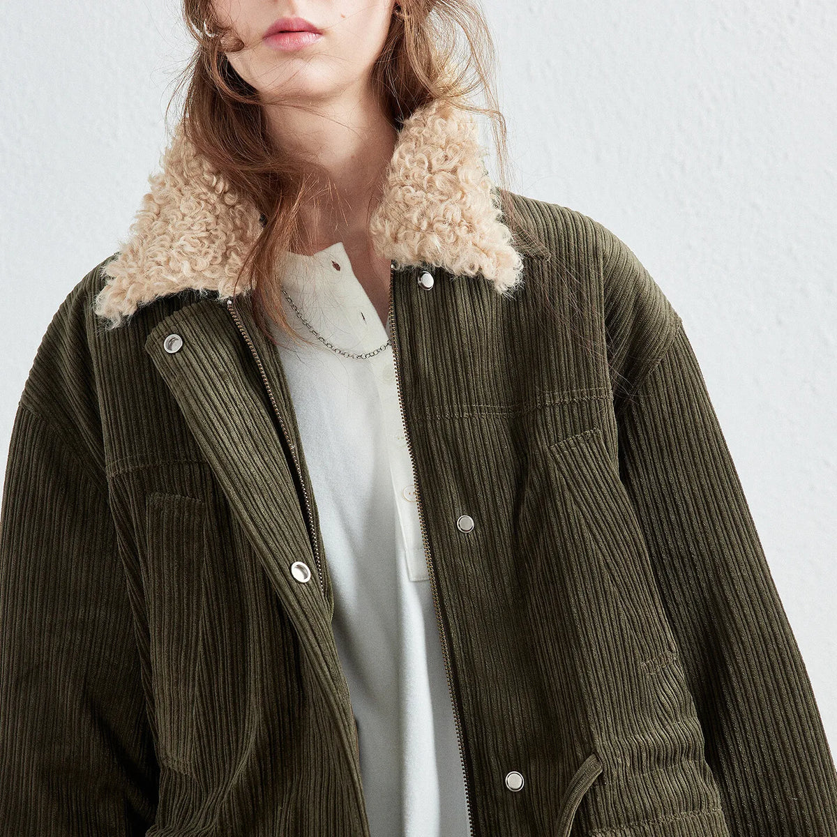 Shaggy-Collar Drawstring Jacket