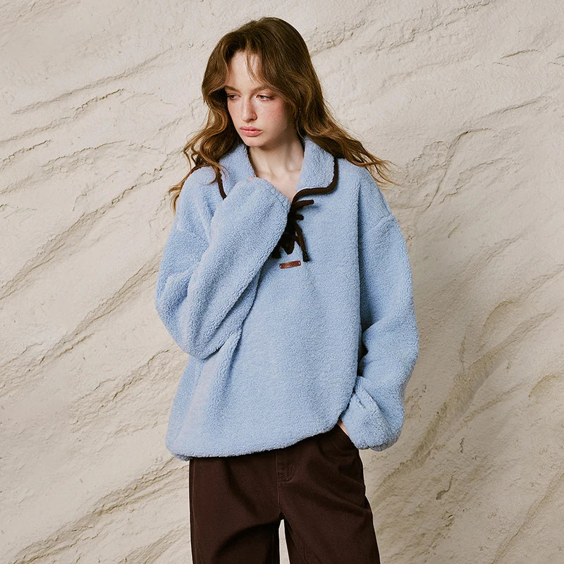 Tie-Neck Textured Sweatshirt