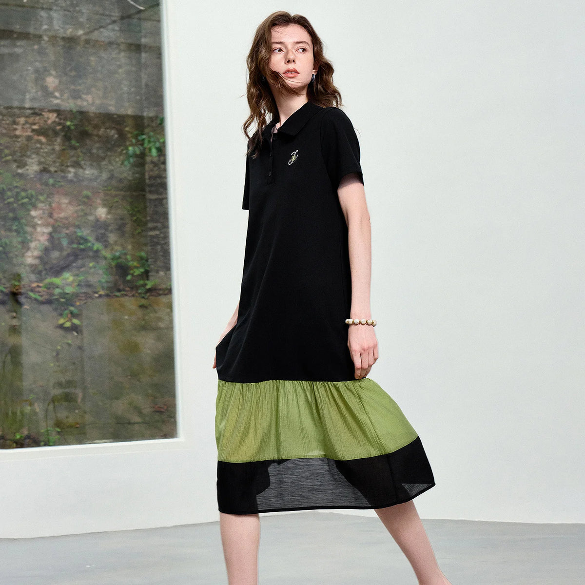 Colorblock Polo Midi Dress
