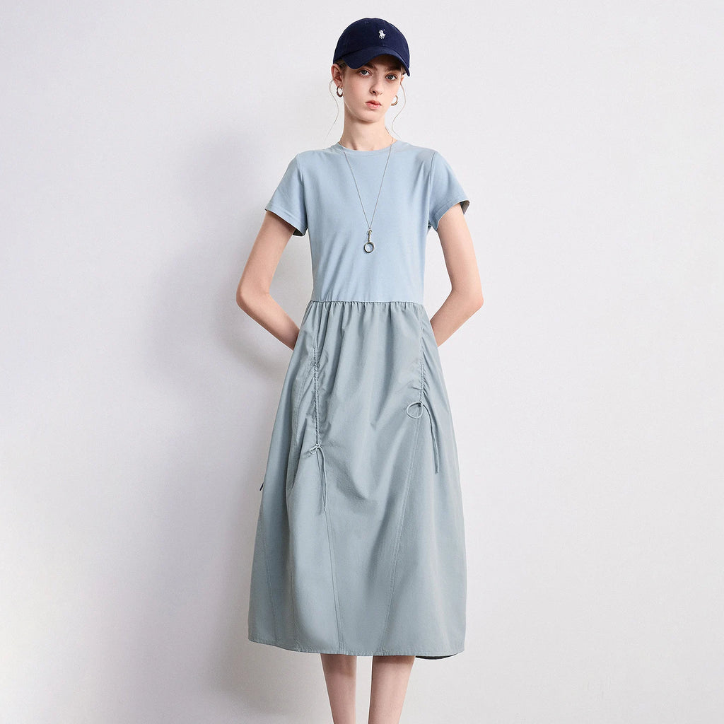 Short-Sleeve Paneled Midi Dress