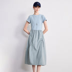 Short-Sleeve Paneled Midi Dress