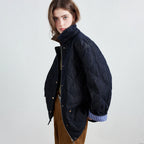 Striped-Cuff Padded Denim Jacket