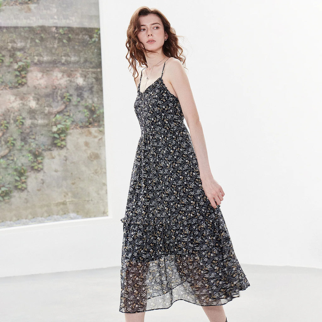 Floral Ruffled Long Slip Dress