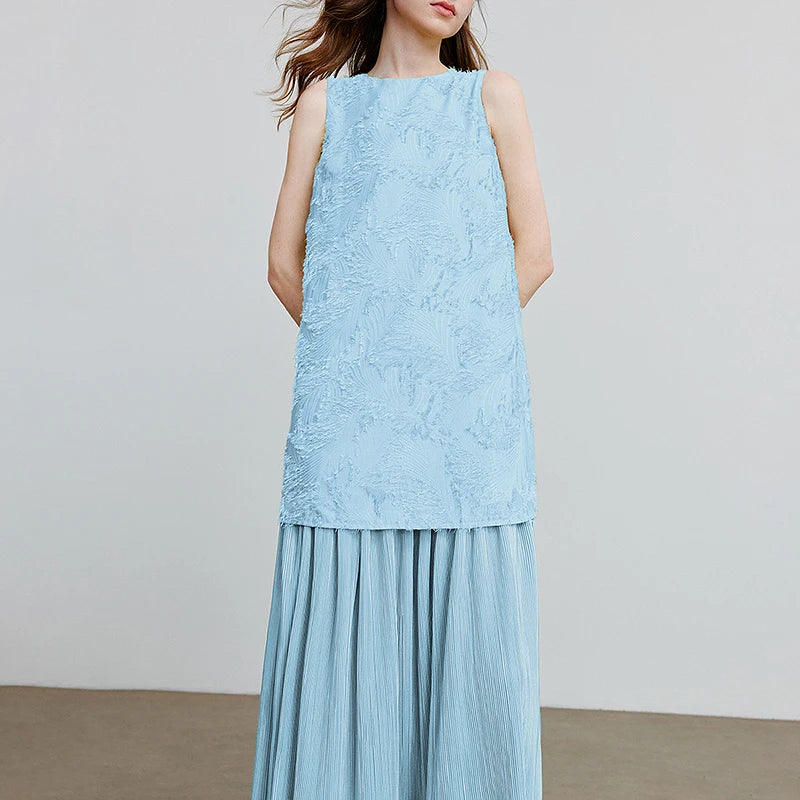 Layered-Look Pleated Sleeveless Dress