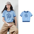 Flower-Motif Contrast-Trim Knit Tee