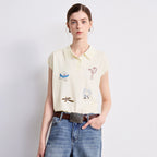 Motif-Detail Sleeveless Collared Top
