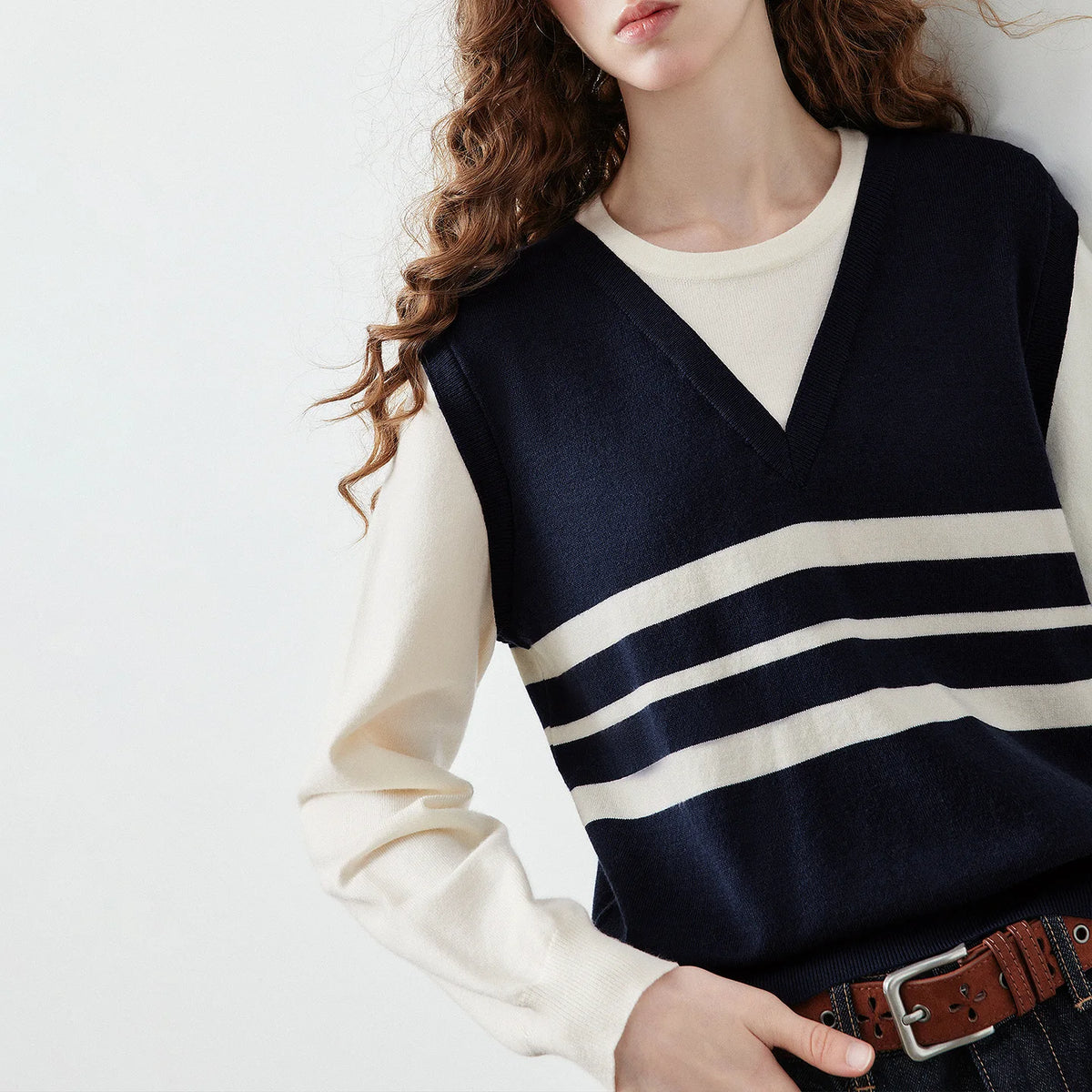Layered-Look Striped Knit Top