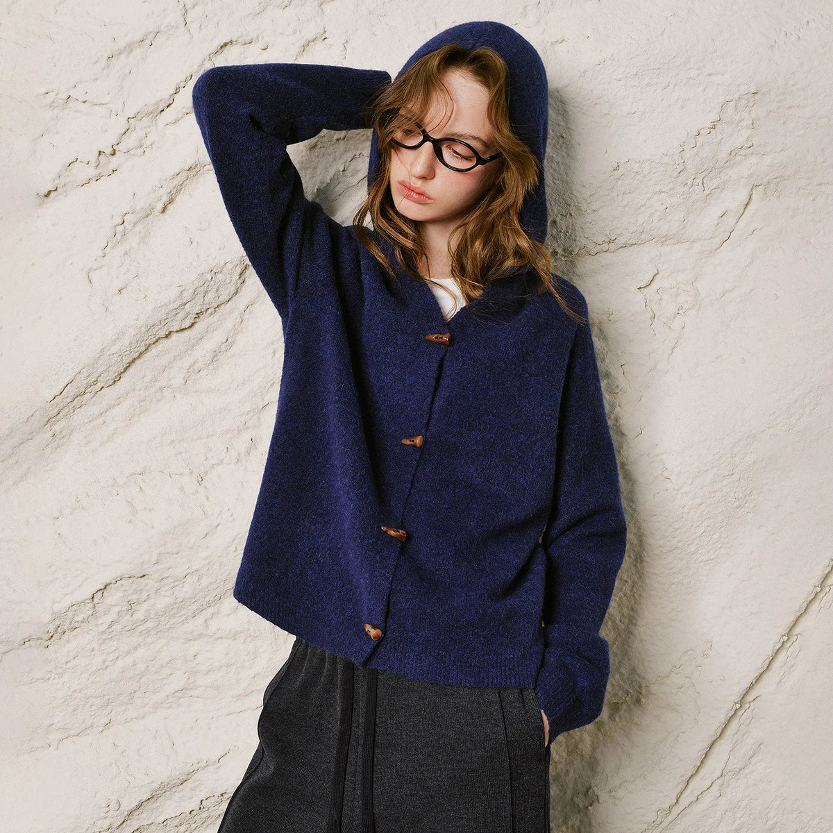 Toggle-Front Hooded Cardigan