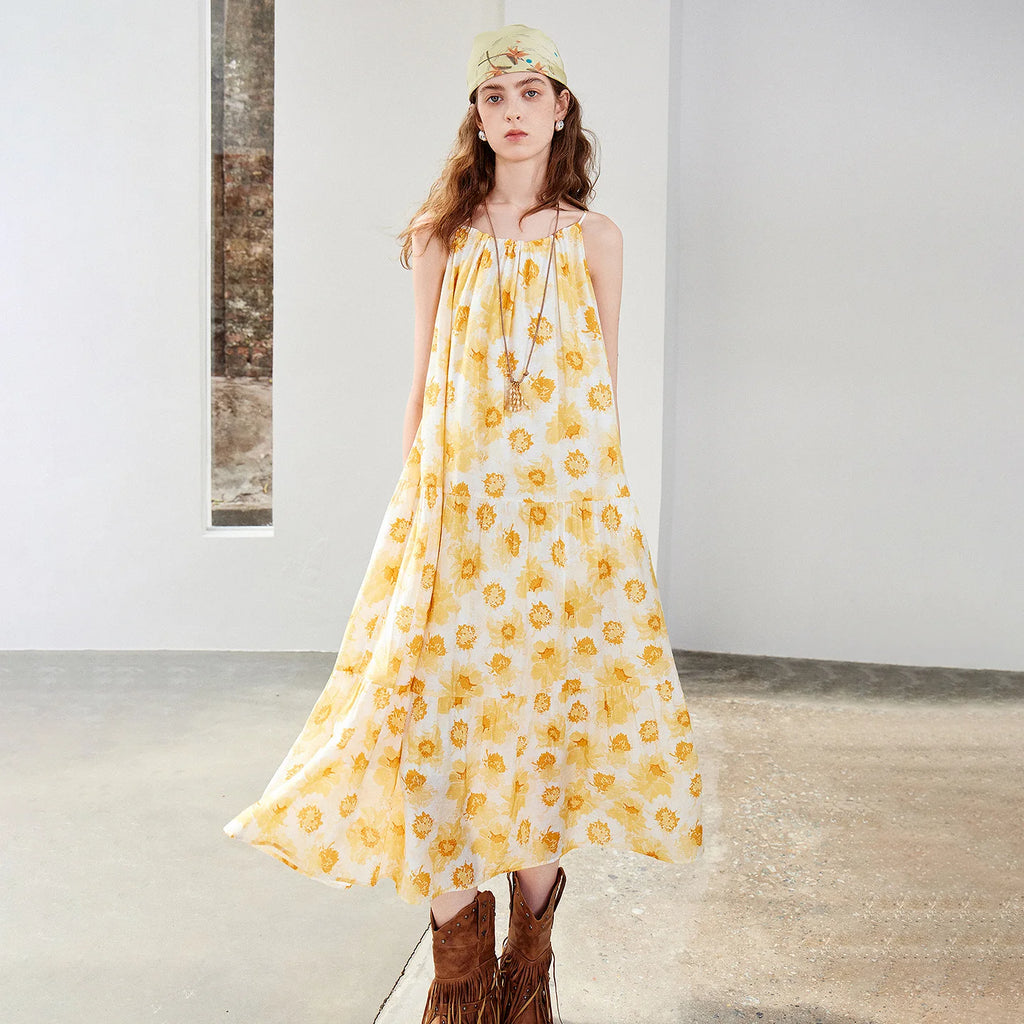 Floral Gathered Midi Dress
