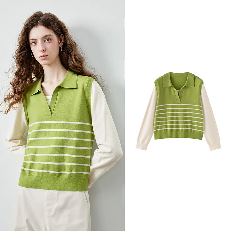 Striped Layered-Look Knit Polo