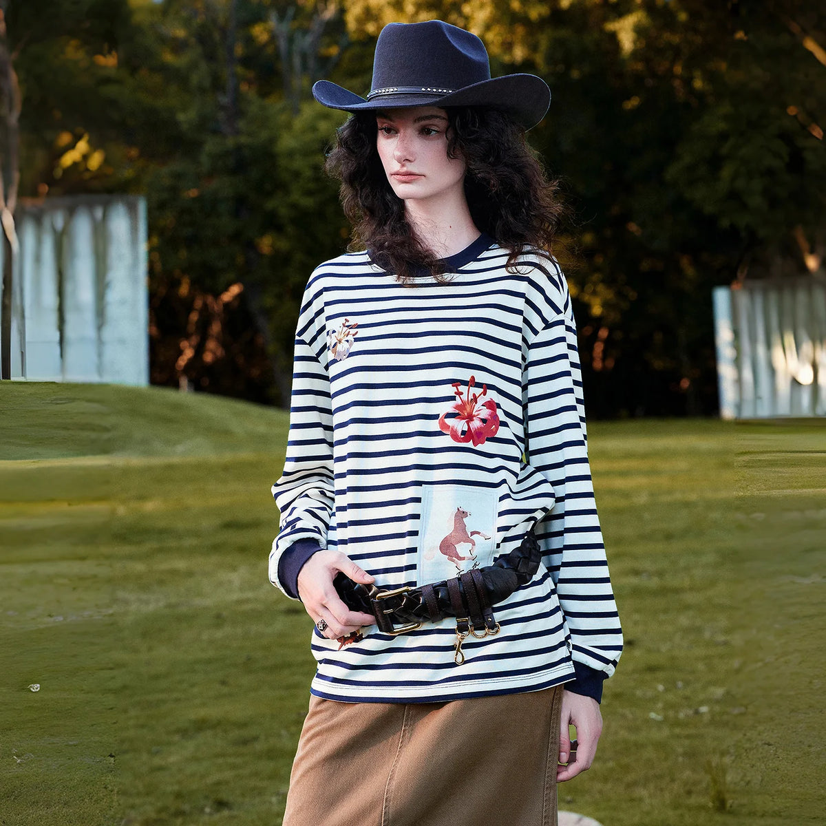 Striped Graphic Long-Sleeve Tee