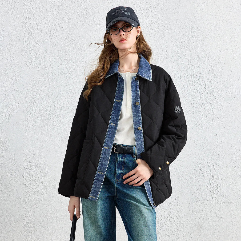 Denim-Trim Quilted Jacket