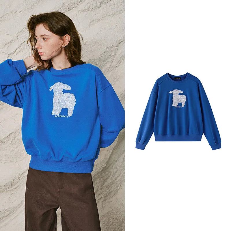 Sheep-Motif Crewneck Sweatshirt