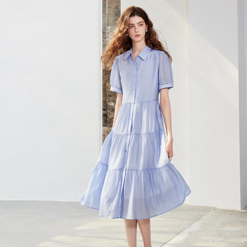 Tiered Short-Sleeve Shirt Dress