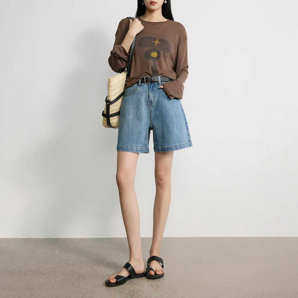 Wide-Leg Denim Shorts