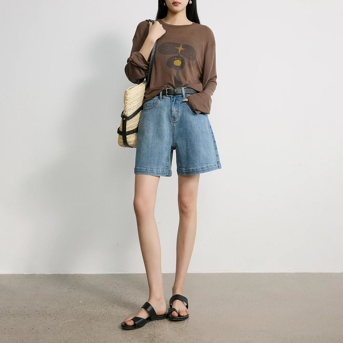 Wide-Leg Denim Shorts