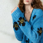Floral V-Neck Knit Cardigan