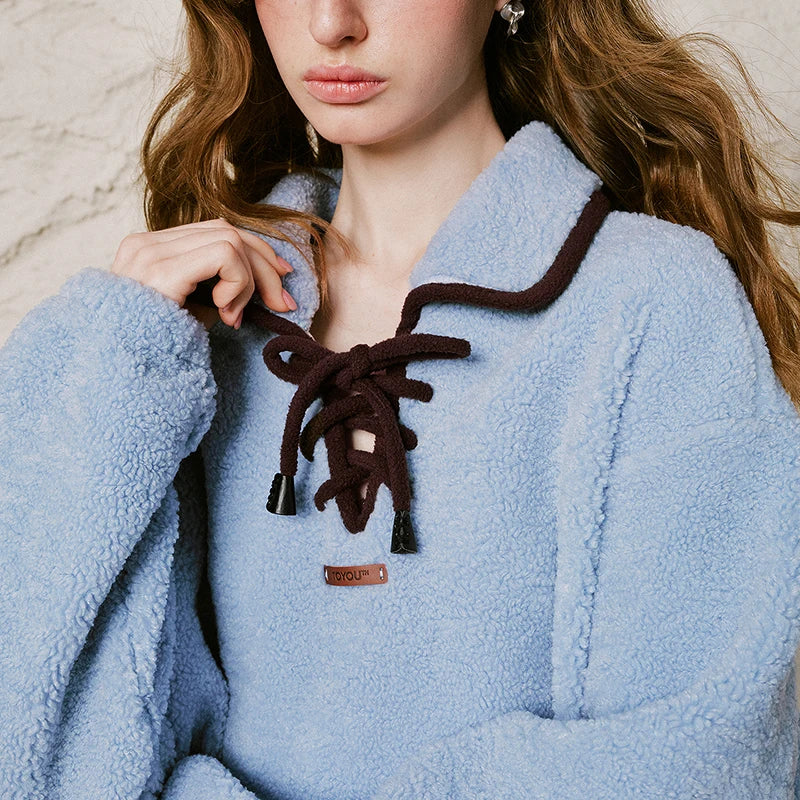 Tie-Neck Textured Sweatshirt