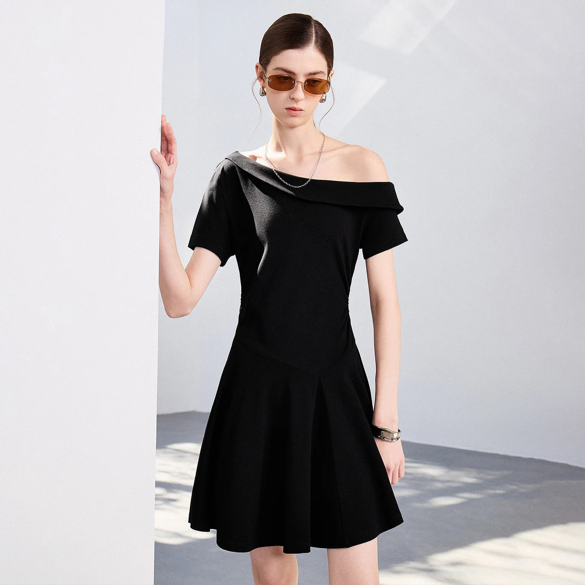 Asymmetric Off-Shoulder Mini Dress