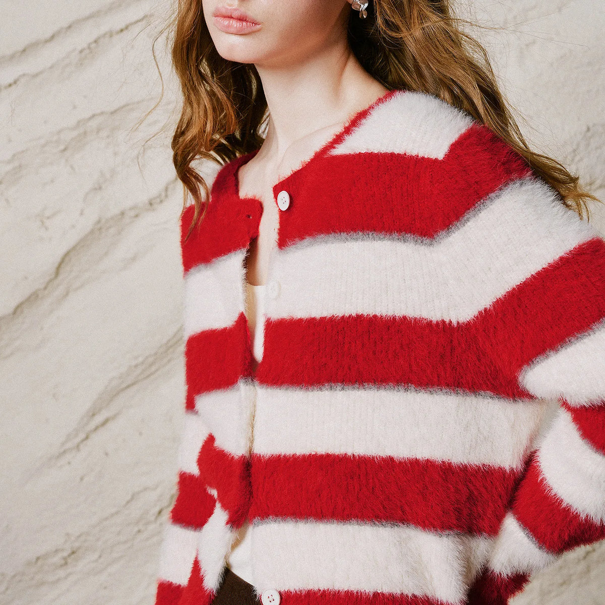 Striped Crewneck Knit Cardigan