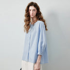 Gathered-Neck High-Low Blouse