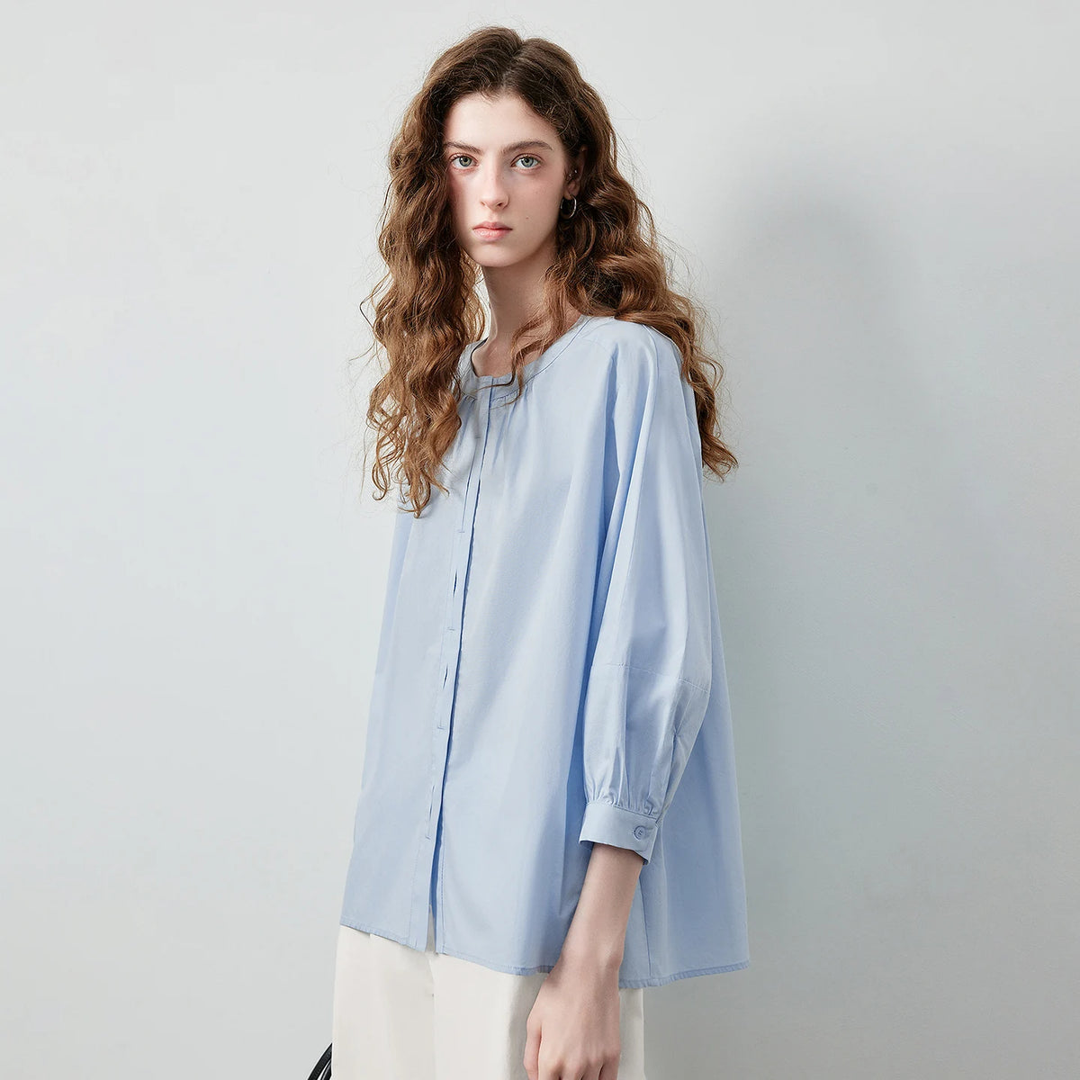 Gathered-Neck High-Low Blouse