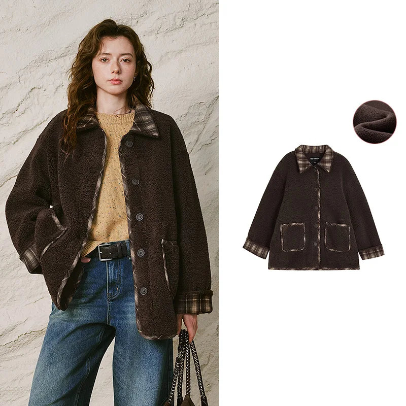 Plaid-Trim Textured Jacket