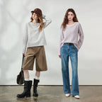 Textured Crewneck Long-Sleeve Knit Top