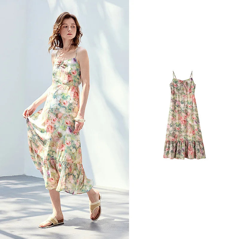 Floral Ruffle-Hem Slip Dress