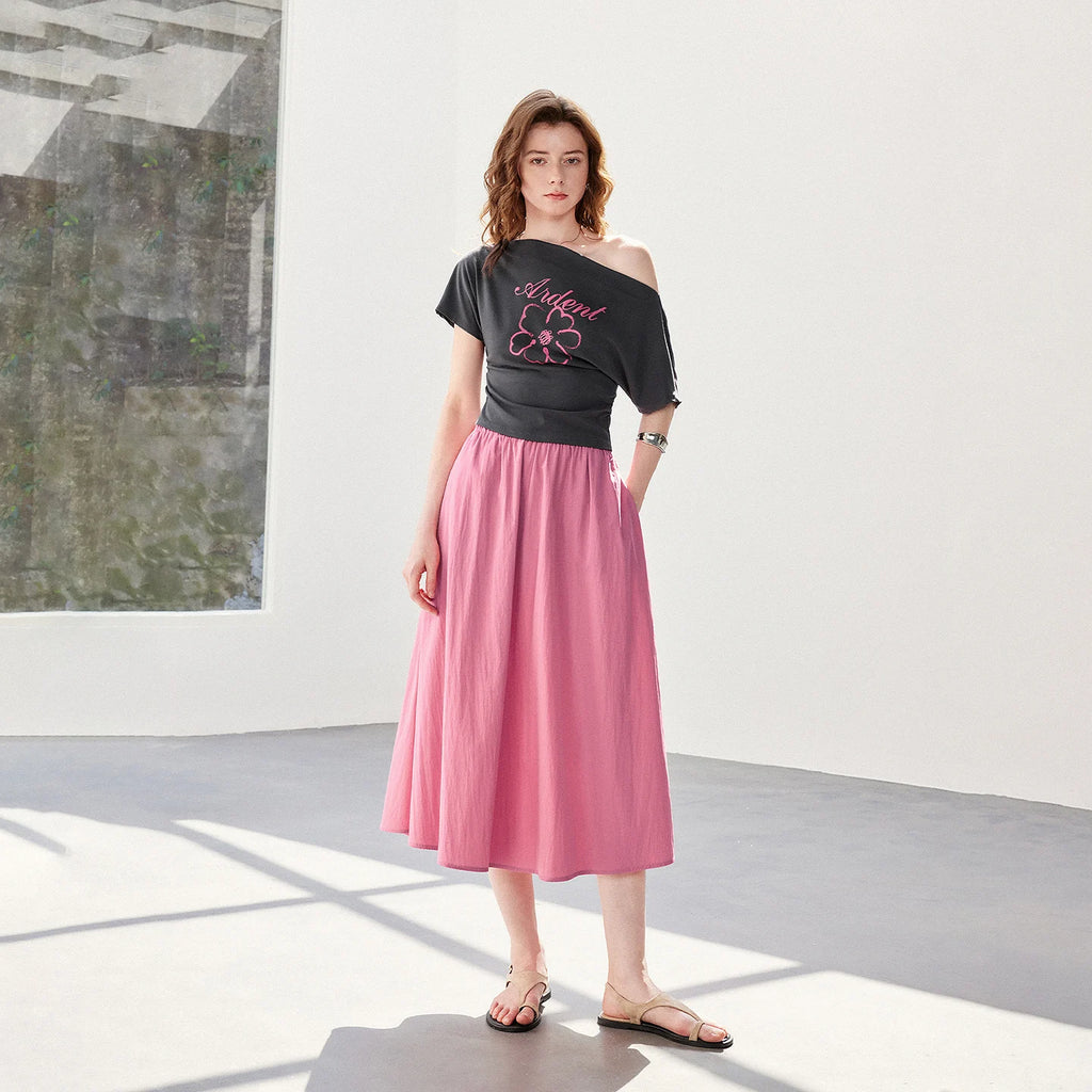 Graphic Off-Shoulder Top and Skirt Set