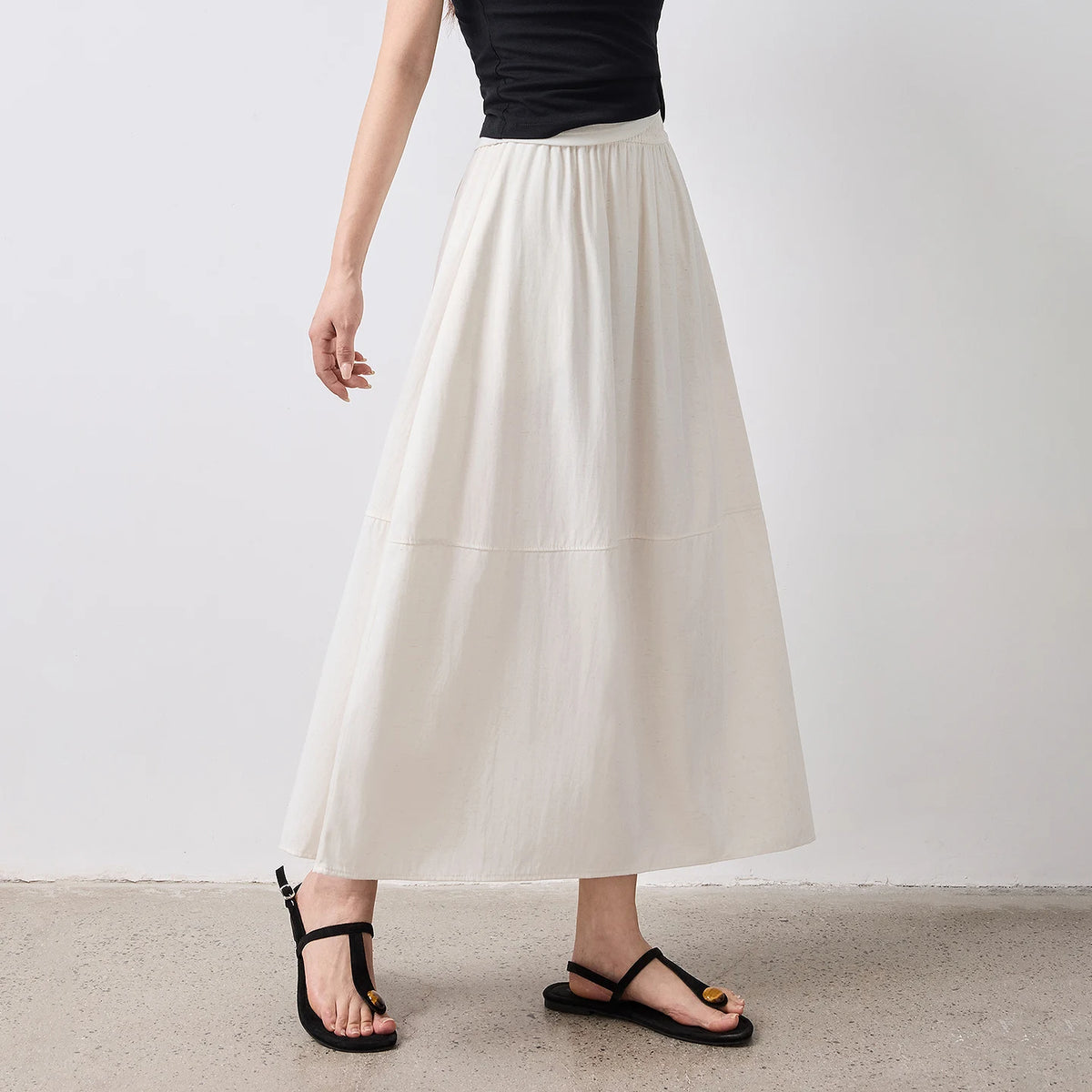 Gathered-Waist Midi Skirt