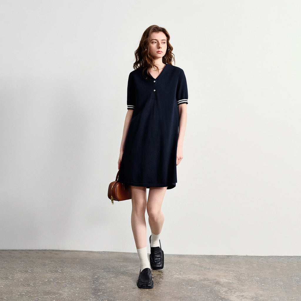 Contrast-Cuff Polo Mini Dress