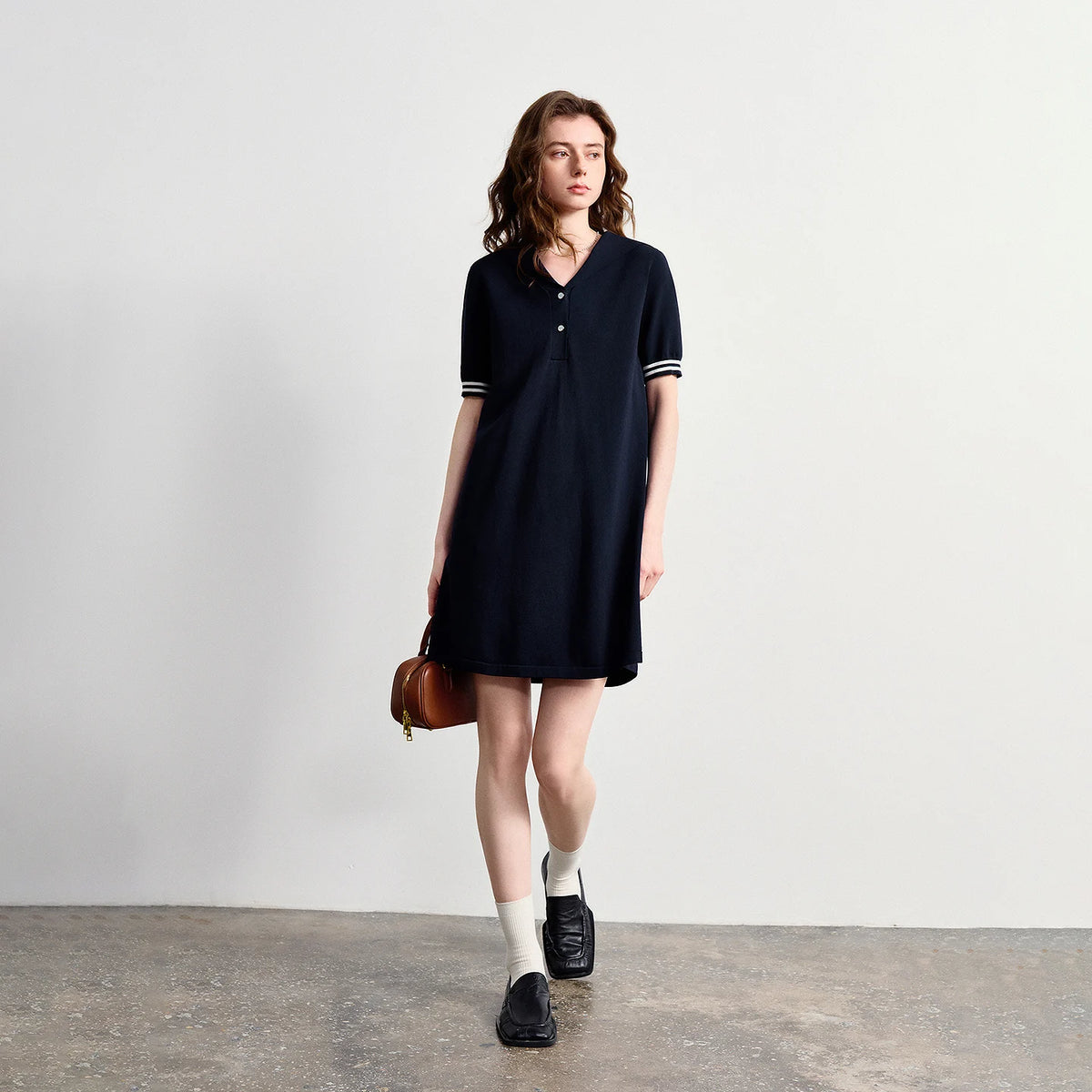 Contrast-Cuff Polo Mini Dress