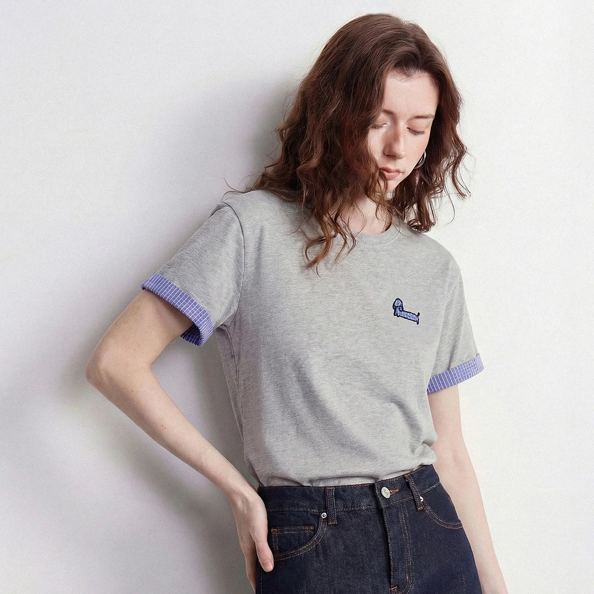 Dog-Motif Contrast-Cuff Tee