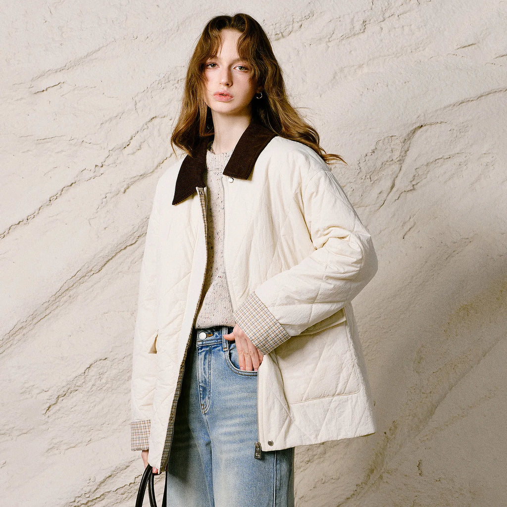 Quilted Contrast-Collar Barn Jacket