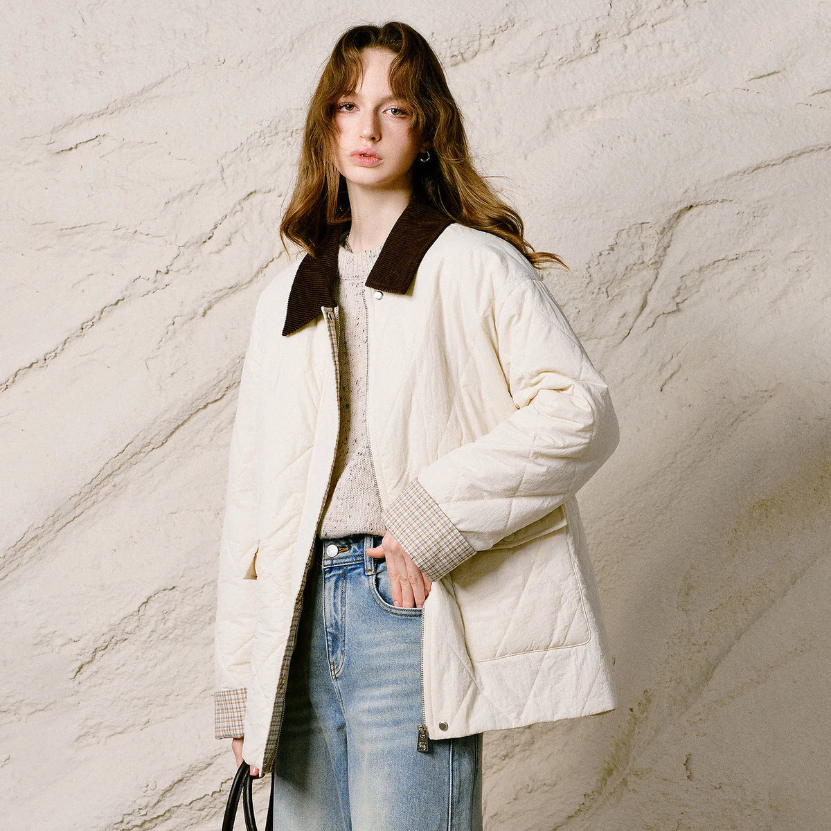 Quilted Contrast-Collar Barn Jacket