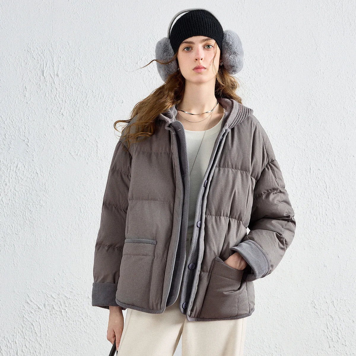 Layered-Look Hooded Puffer Jacket