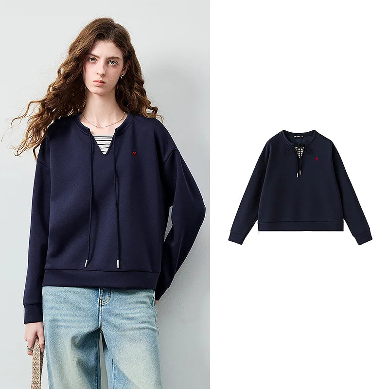 Layered-Look Tie-Neck Sweatshirt