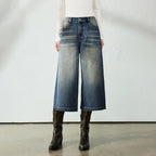 Washed Cropped Wide-Leg Jeans