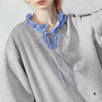Ruffle-Neck Tie-Detail Sweatshirt