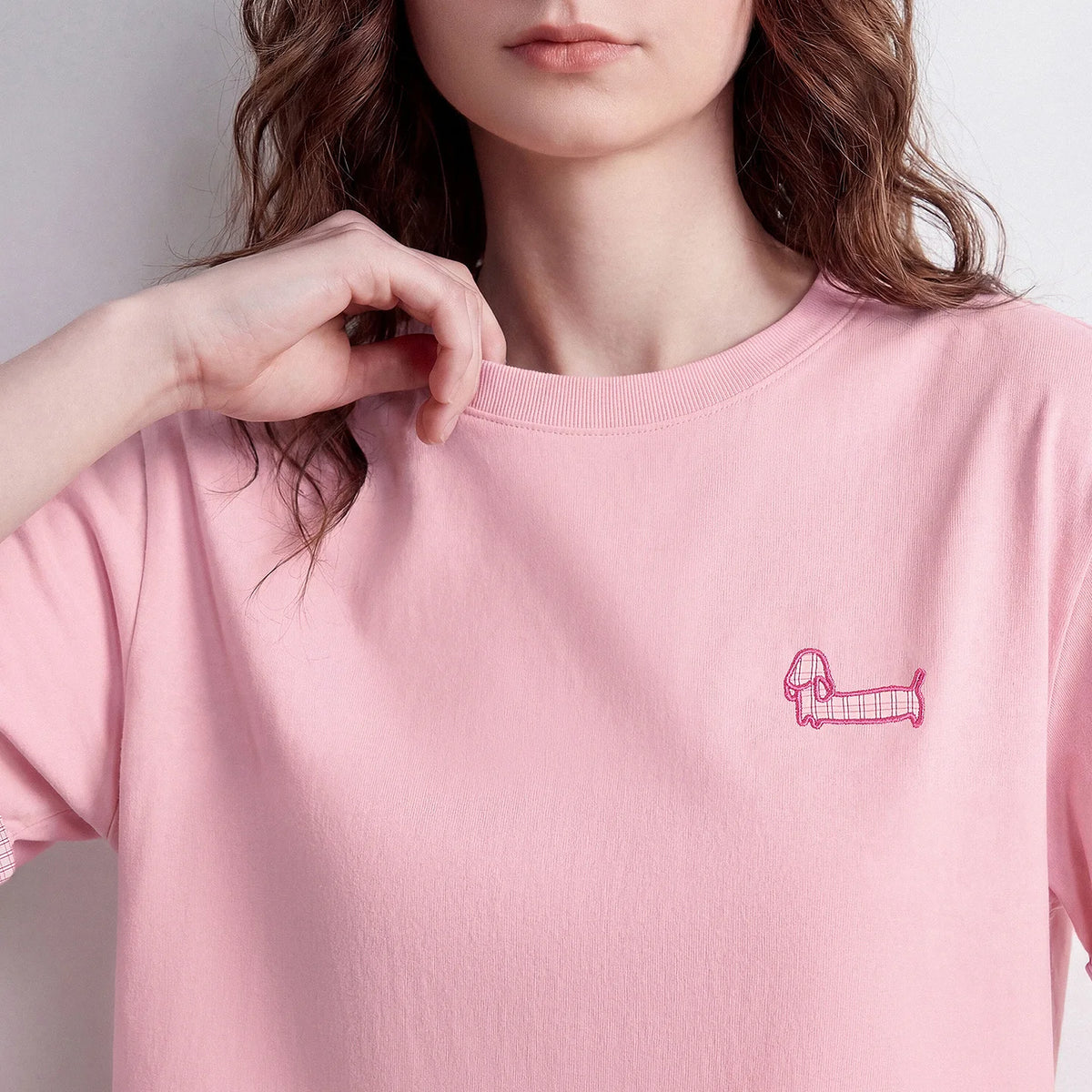 Dog-Motif Contrast-Cuff Tee